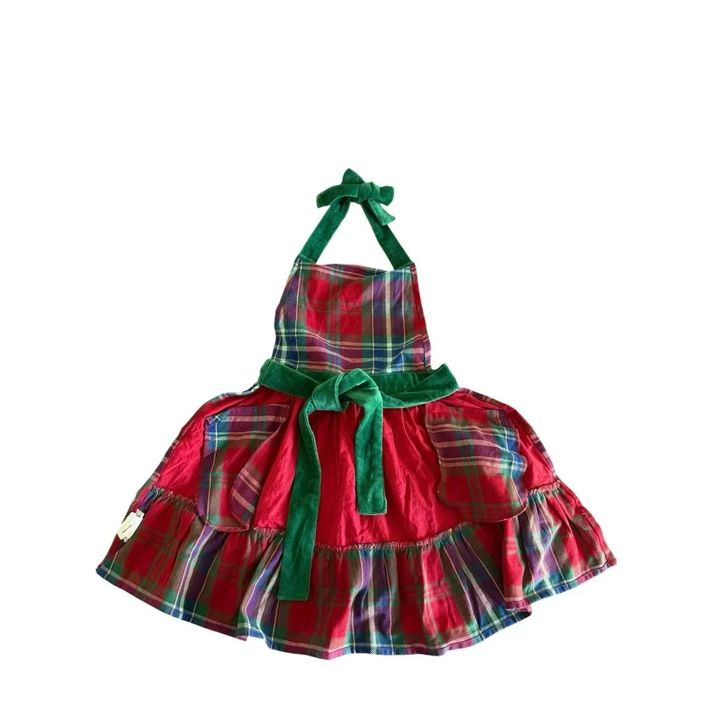Sur La Table Apron Plaid Ruffle Christmas Holiday Tartan Velvet Trim Smallish